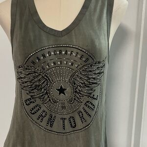 NWT women’s vneck born to ride tank featuringg open lace back by Liberty wear